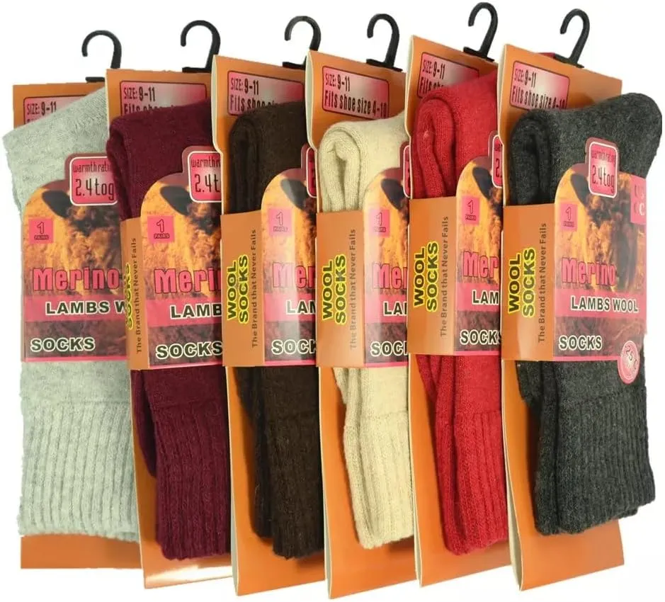 Diamond Star Merino Wool Socks - 6 Pairs Thermal Socks for Cold Weather, Men & Women