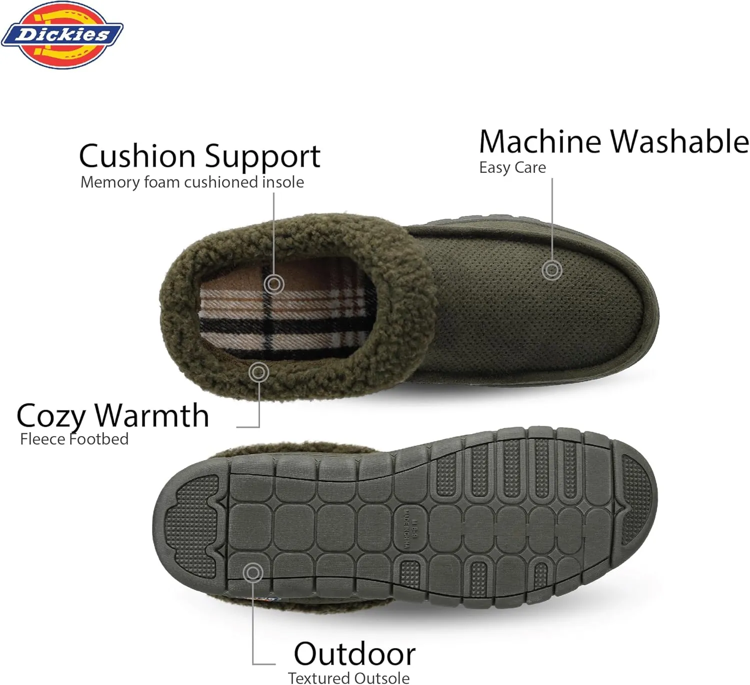 Dickies Men's Perforated Closed Back Memory Foam Slippers - Indoor/Outdoor Sole, Machine Washable