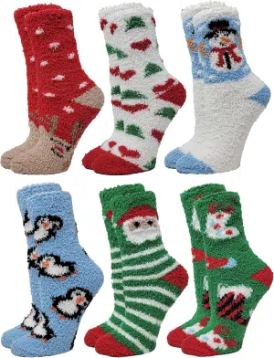 Different Touch 6 Pairs Pack Super Soft Cozy Fuzzy Winter warm Non Skid Hospital home bed Sleeping Slipper Socks