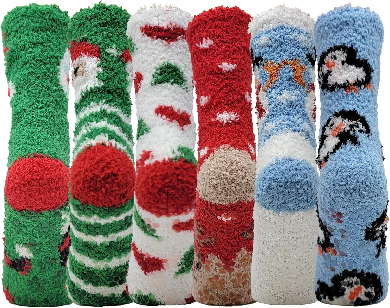 Different Touch 6 Pairs Pack Super Soft Cozy Fuzzy Winter warm Non Skid Hospital home bed Sleeping Slipper Socks