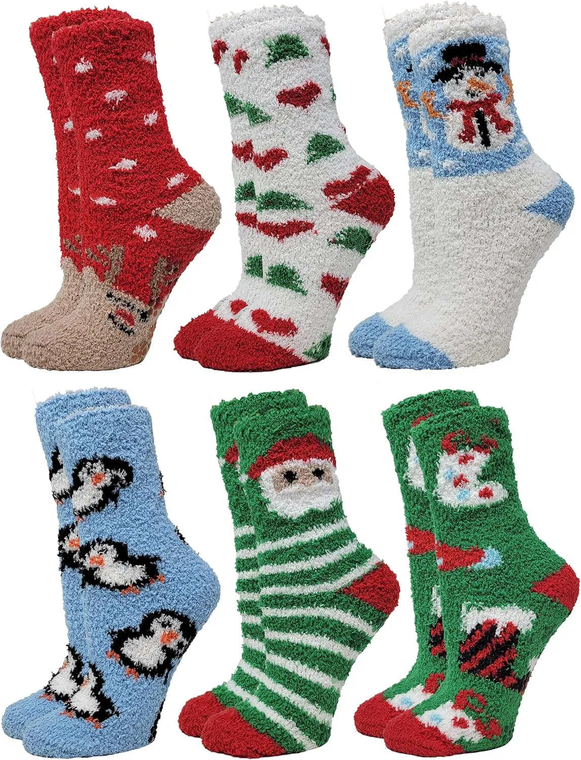 Different Touch 6 Pairs Pack Super Soft Cozy Fuzzy Winter warm Non Skid Hospital home bed Sleeping Slipper Socks