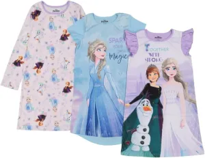 Disney Girls' 3-Pack Nightgowns, Soft & Cute Pajamas for Kids