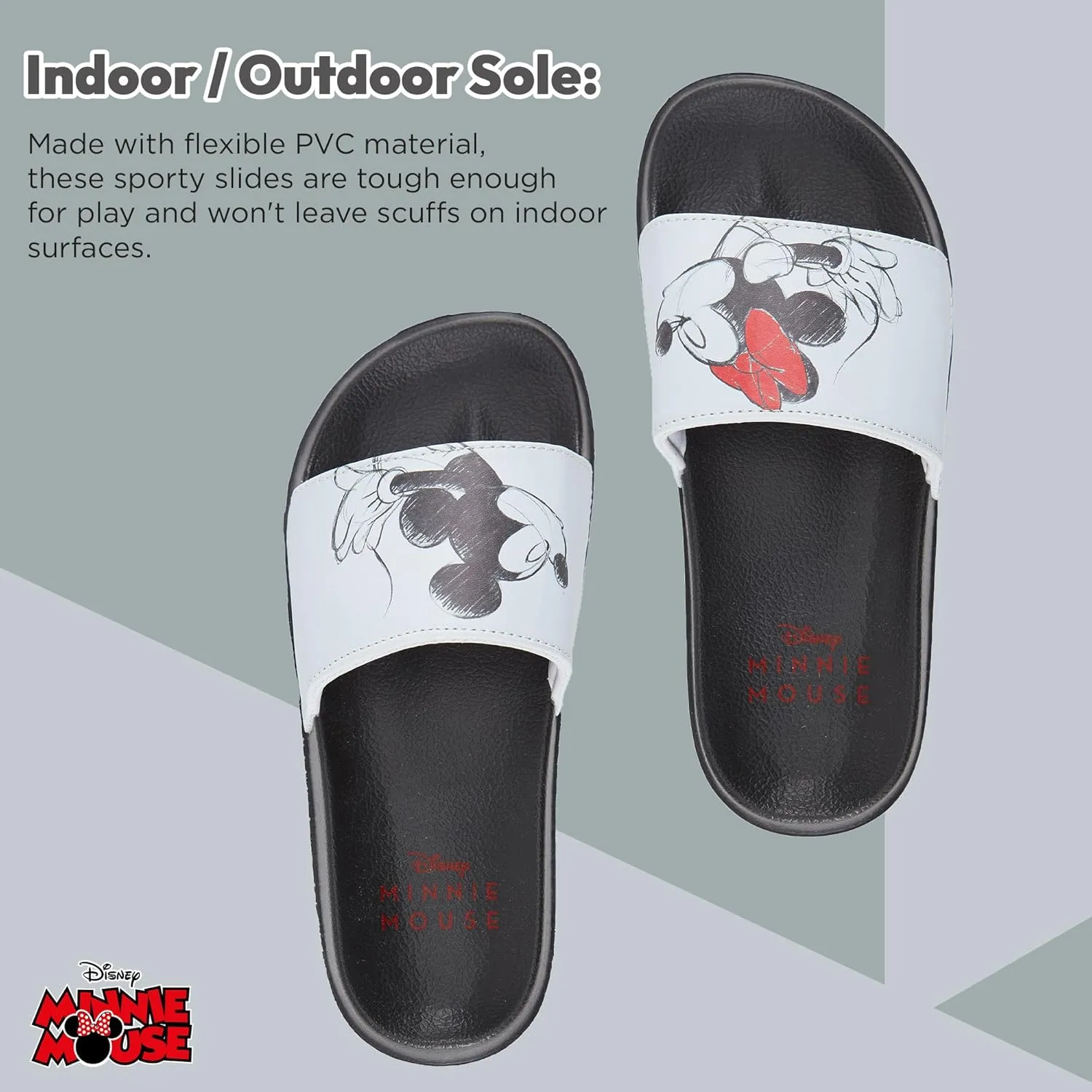 Disney Ladies Minnie and Mickey Slides - Ladies Classic Mickey and Minnie Mouse Slide Sandals Mickey & Minnie Mouse Slip On Slides