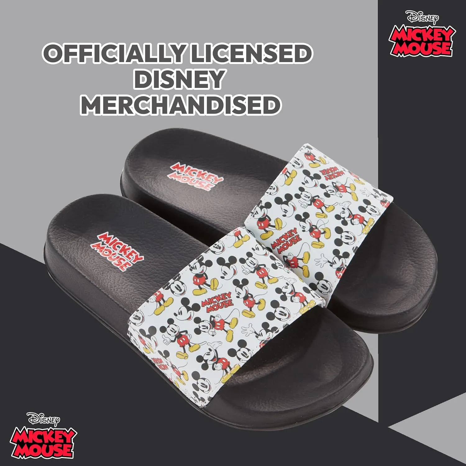 Disney Ladies Minnie and Mickey Slides - Ladies Classic Mickey and Minnie Mouse Slide Sandals Mickey & Minnie Mouse Slip On Slides