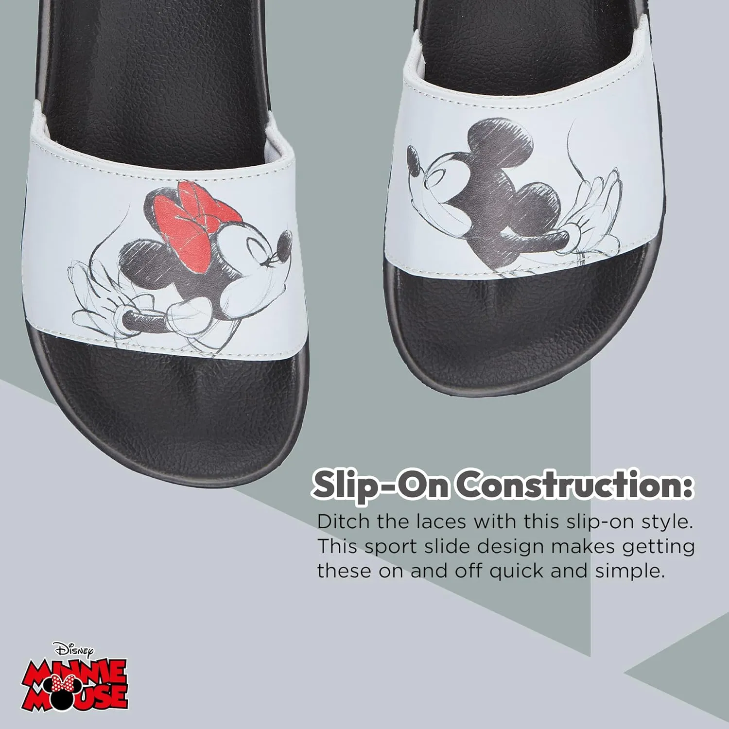 Disney Ladies Minnie and Mickey Slides - Ladies Classic Mickey and Minnie Mouse Slide Sandals Mickey & Minnie Mouse Slip On Slides