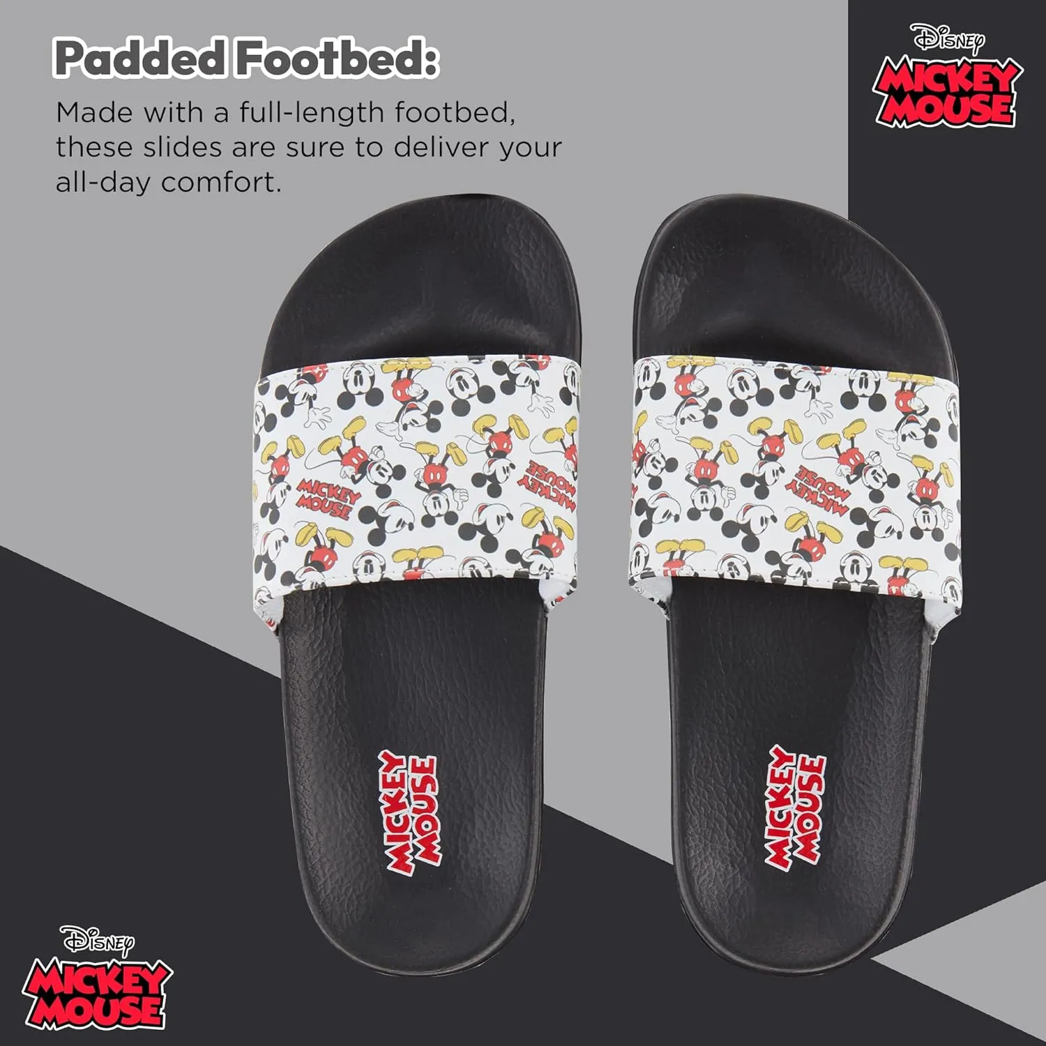 Disney Ladies Minnie and Mickey Slides - Ladies Classic Mickey and Minnie Mouse Slide Sandals Mickey & Minnie Mouse Slip On Slides