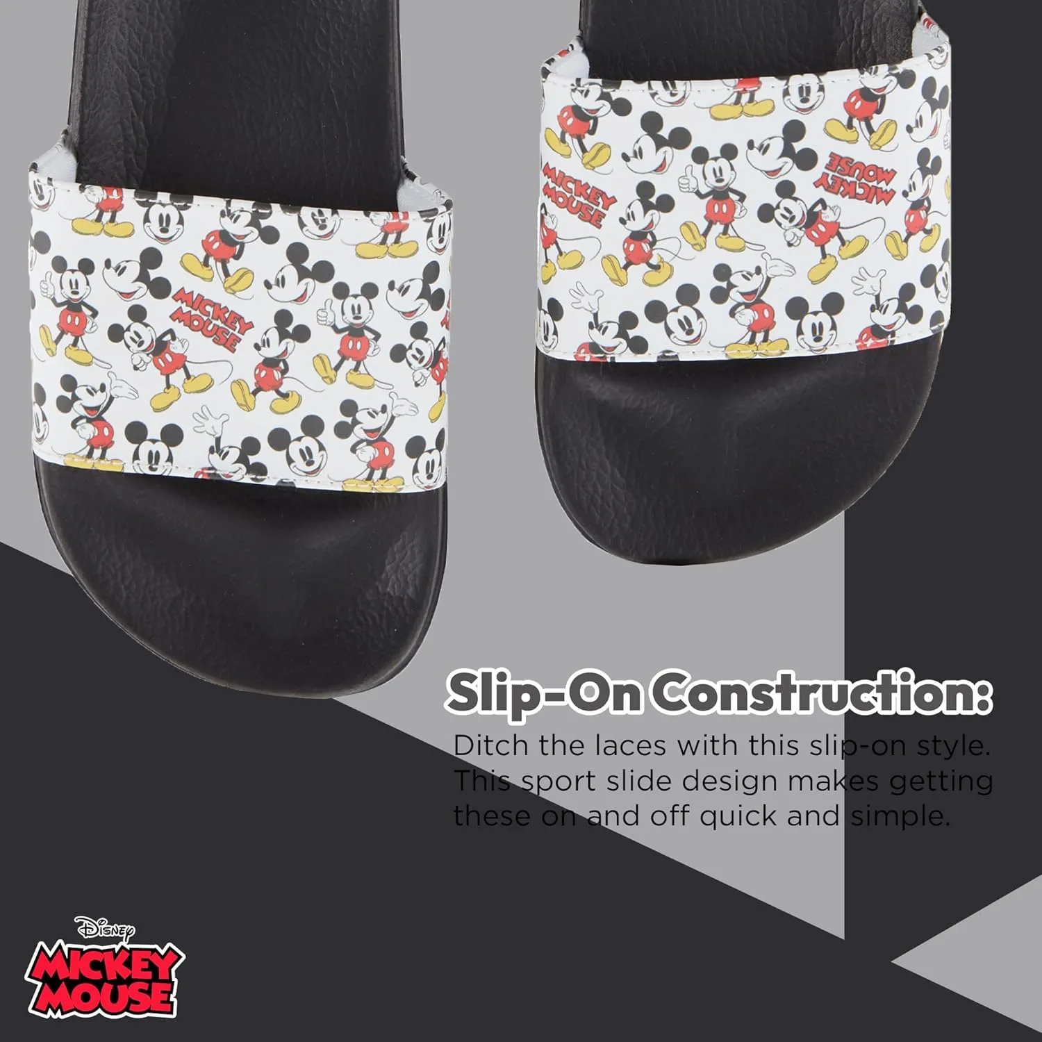 Disney Ladies Minnie and Mickey Slides - Ladies Classic Mickey and Minnie Mouse Slide Sandals Mickey & Minnie Mouse Slip On Slides