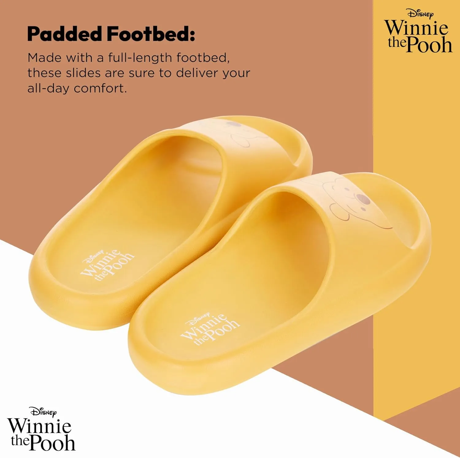 Disney Ladies Winnie The Pooh Slides - Ladies Classic Winnie The Pooh Comfort Foam Slide Sandals Winnie The Pooh Slip On Slides