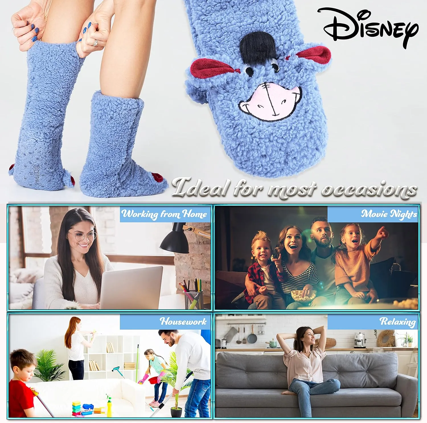 Disney Stitch Fluffy Socks Women Super Soft Fleece Slipper Socks Minnie Mouse Baby Yoda Grip Socks Stitch Gifts