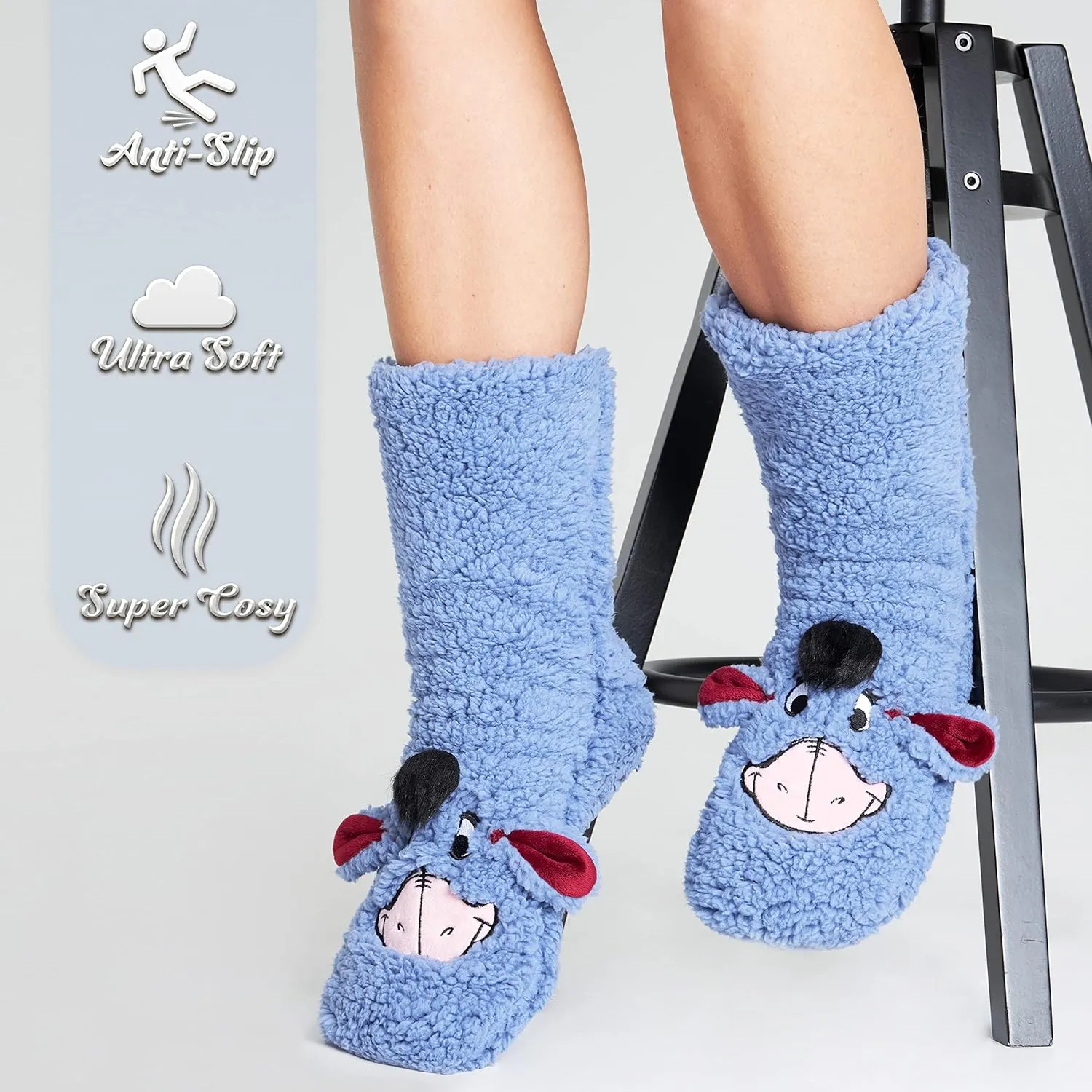 Disney Stitch Fluffy Socks Women Super Soft Fleece Slipper Socks Minnie Mouse Baby Yoda Grip Socks Stitch Gifts