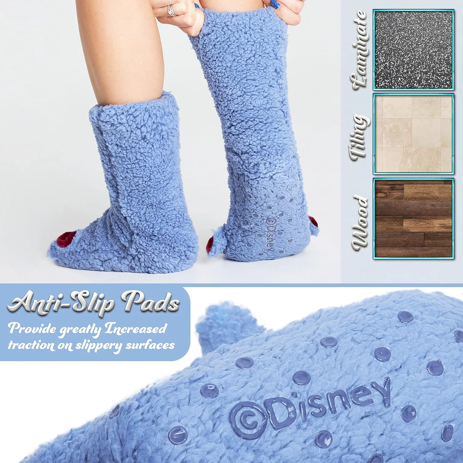 Disney Stitch Fluffy Socks Women Super Soft Fleece Slipper Socks Minnie Mouse Baby Yoda Grip Socks Stitch Gifts