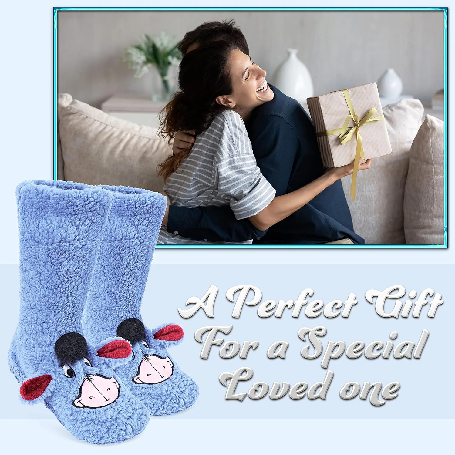 Disney Stitch Fluffy Socks Women Super Soft Fleece Slipper Socks Minnie Mouse Baby Yoda Grip Socks Stitch Gifts