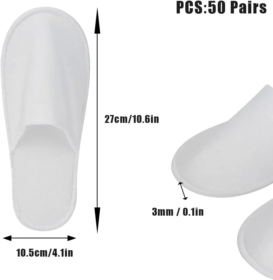 Disposable Slippers, Spa Slippers House Guest Slipper Bulk Breathable Comfortable Anti Slip Closed Top Unisex for Indoor Hotel Travel Party Wedding Supplies Home Shoes, 50 Pairs (Plush)