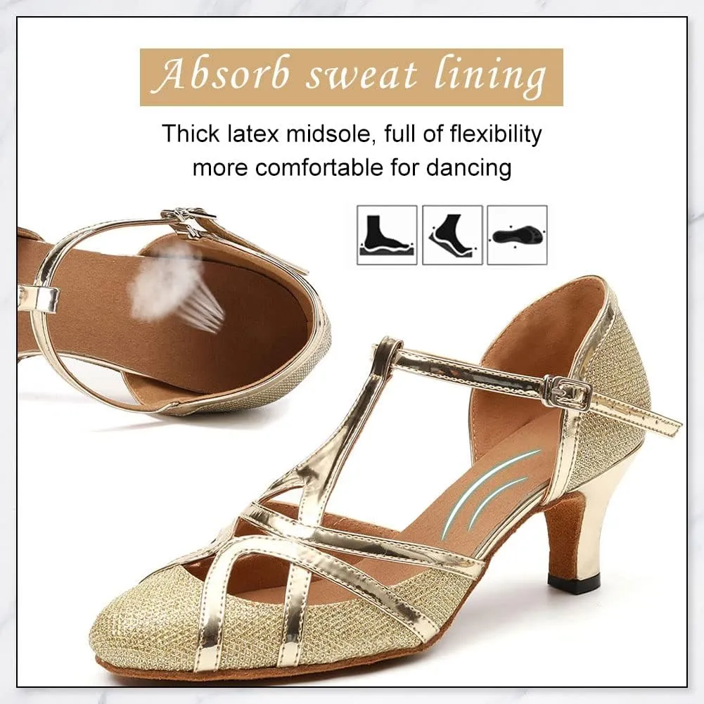 DKZSYIM Glitter Women Latin Dance Shoes Closed Toe Ballroom Salsa Tango Practice Performence Party Dancing Shoes,Model N511