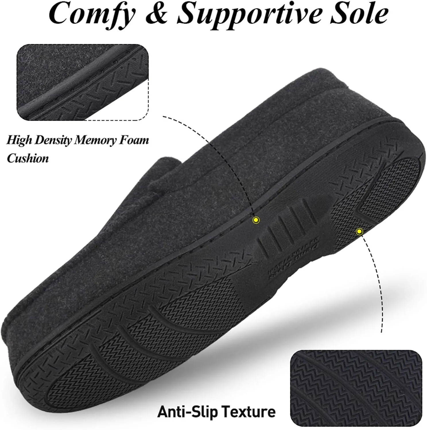 DL Men's Memory Foam Moccasin Slippers Breathable Moccasin Slippers Micro Wool House Shoes Anti-Slip Sole Indoor Outdoor