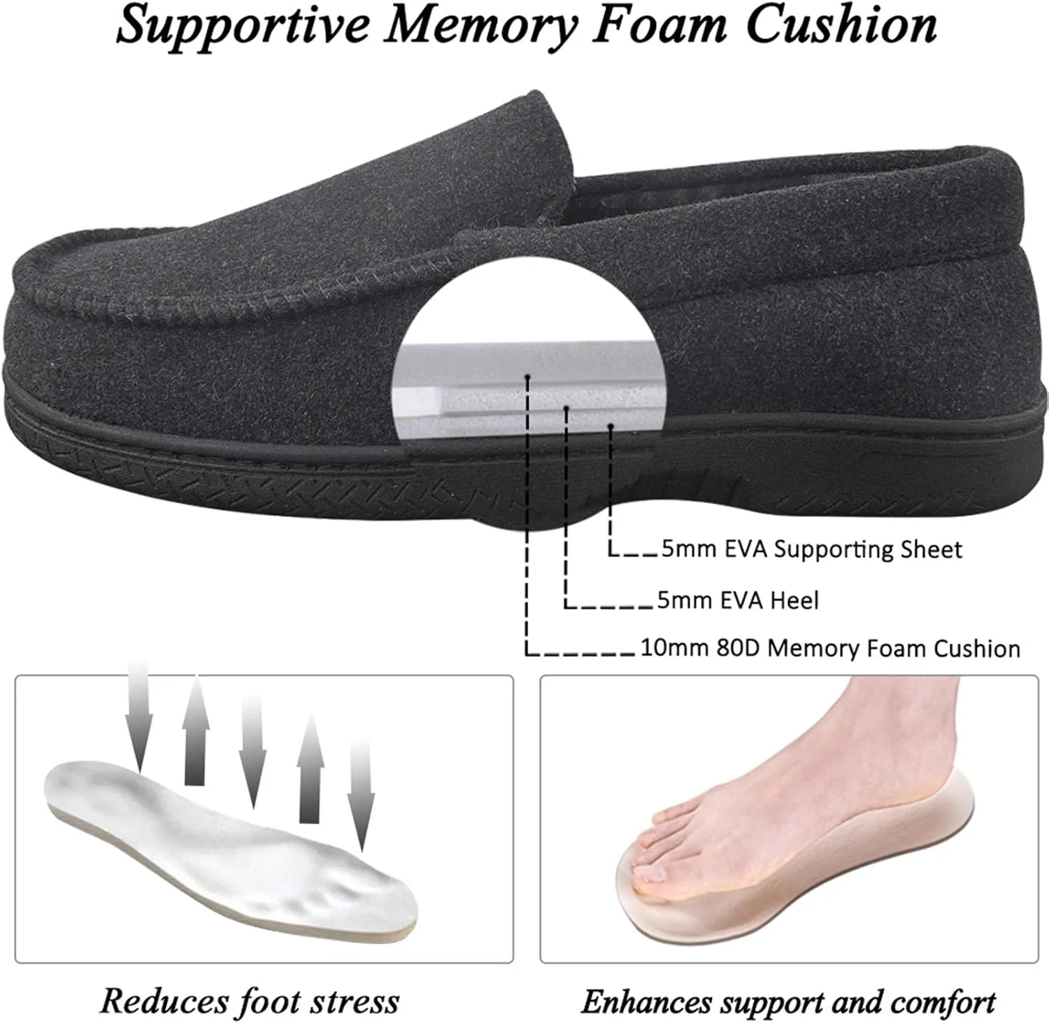 DL Men's Memory Foam Moccasin Slippers Breathable Moccasin Slippers Micro Wool House Shoes Anti-Slip Sole Indoor Outdoor