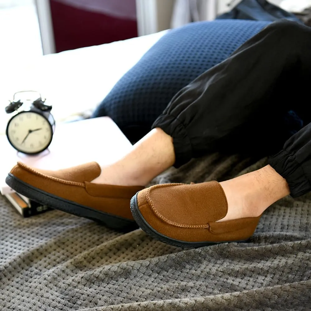 DL Men's Memory Foam Moccasin Slippers Breathable Moccasin Slippers Micro Wool House Shoes Anti-Slip Sole Indoor Outdoor