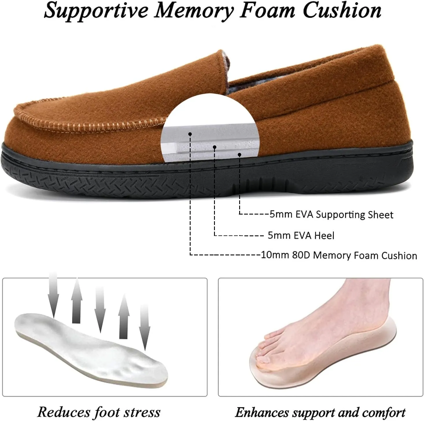 DL Men's Memory Foam Moccasin Slippers Breathable Moccasin Slippers Micro Wool House Shoes Anti-Slip Sole Indoor Outdoor