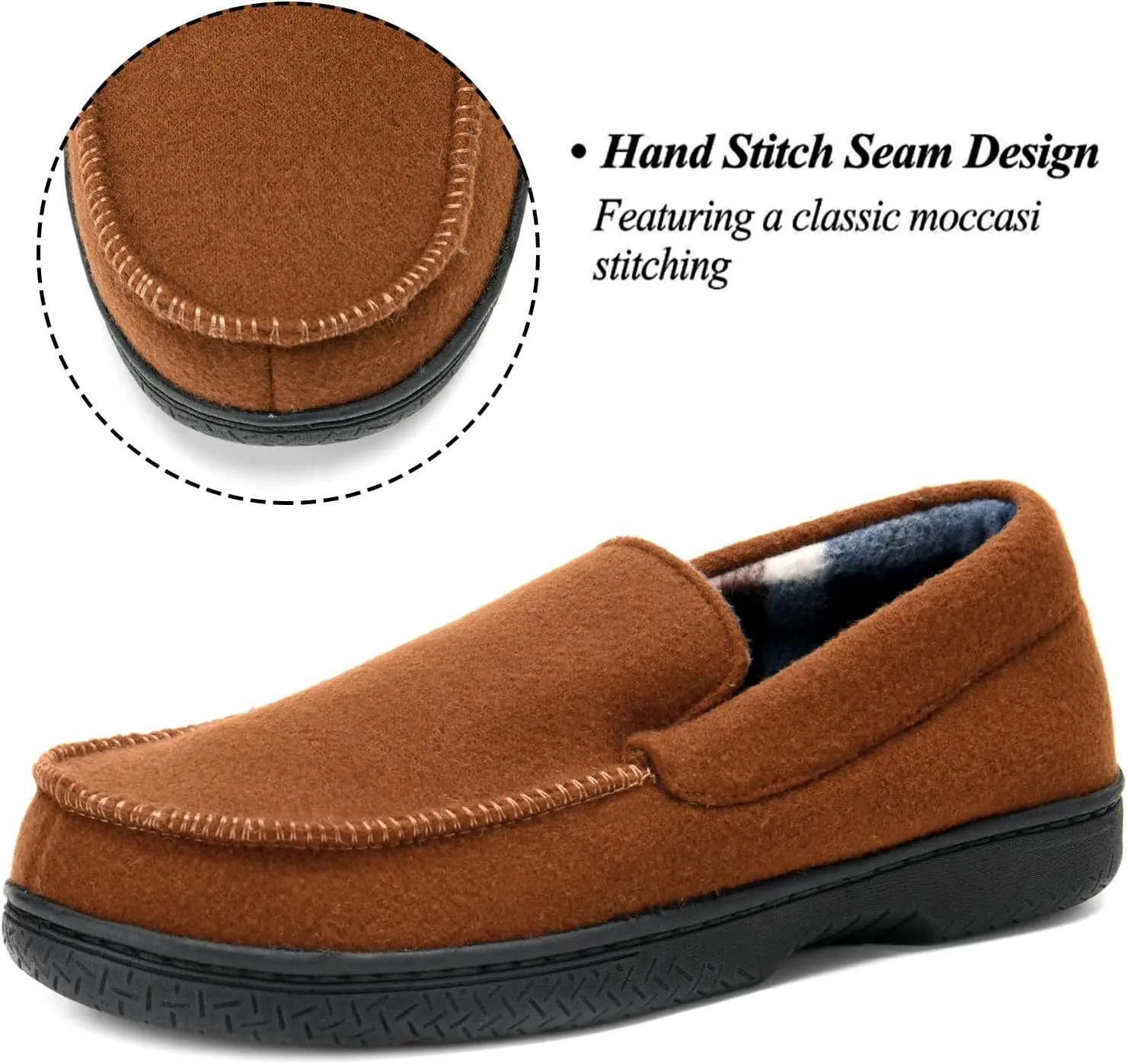 DL Men's Memory Foam Moccasin Slippers Breathable Moccasin Slippers Micro Wool House Shoes Anti-Slip Sole Indoor Outdoor