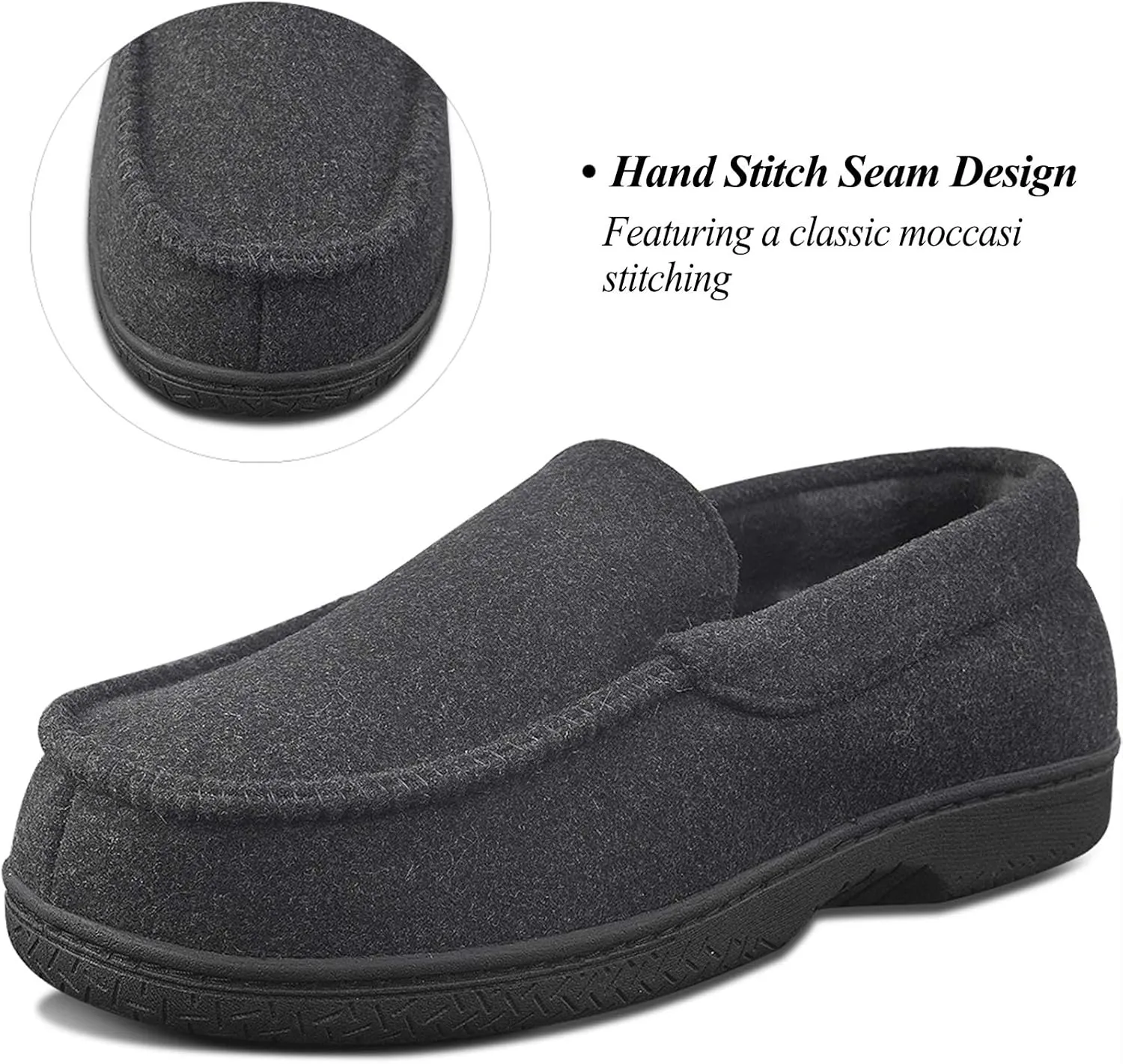 DL Men's Memory Foam Moccasin Slippers Breathable Moccasin Slippers Micro Wool House Shoes Anti-Slip Sole Indoor Outdoor