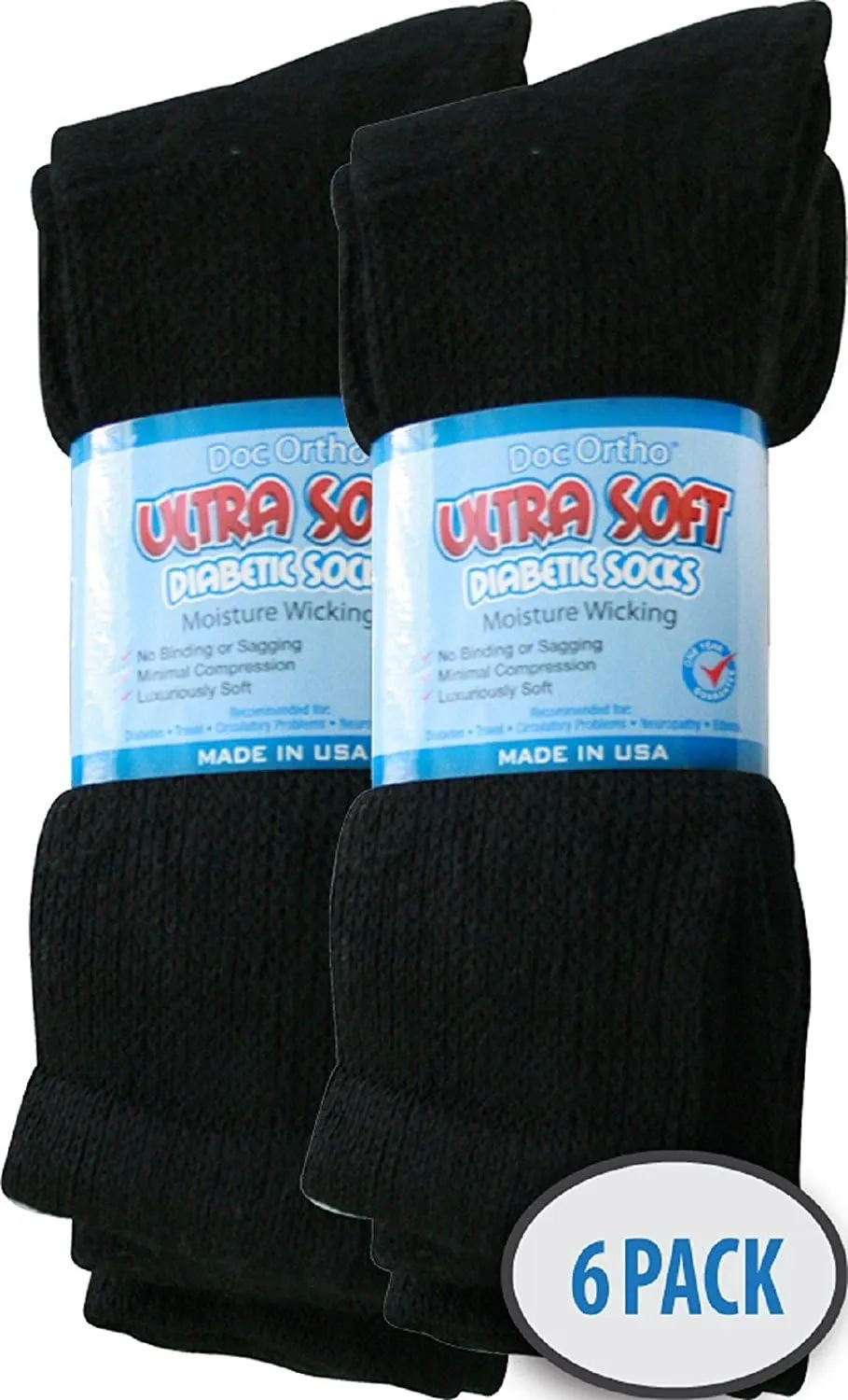 Doc Ortho Ultra Soft Loose Fit Diabetic Socks for Men and Women, 6 Pairs, Crew