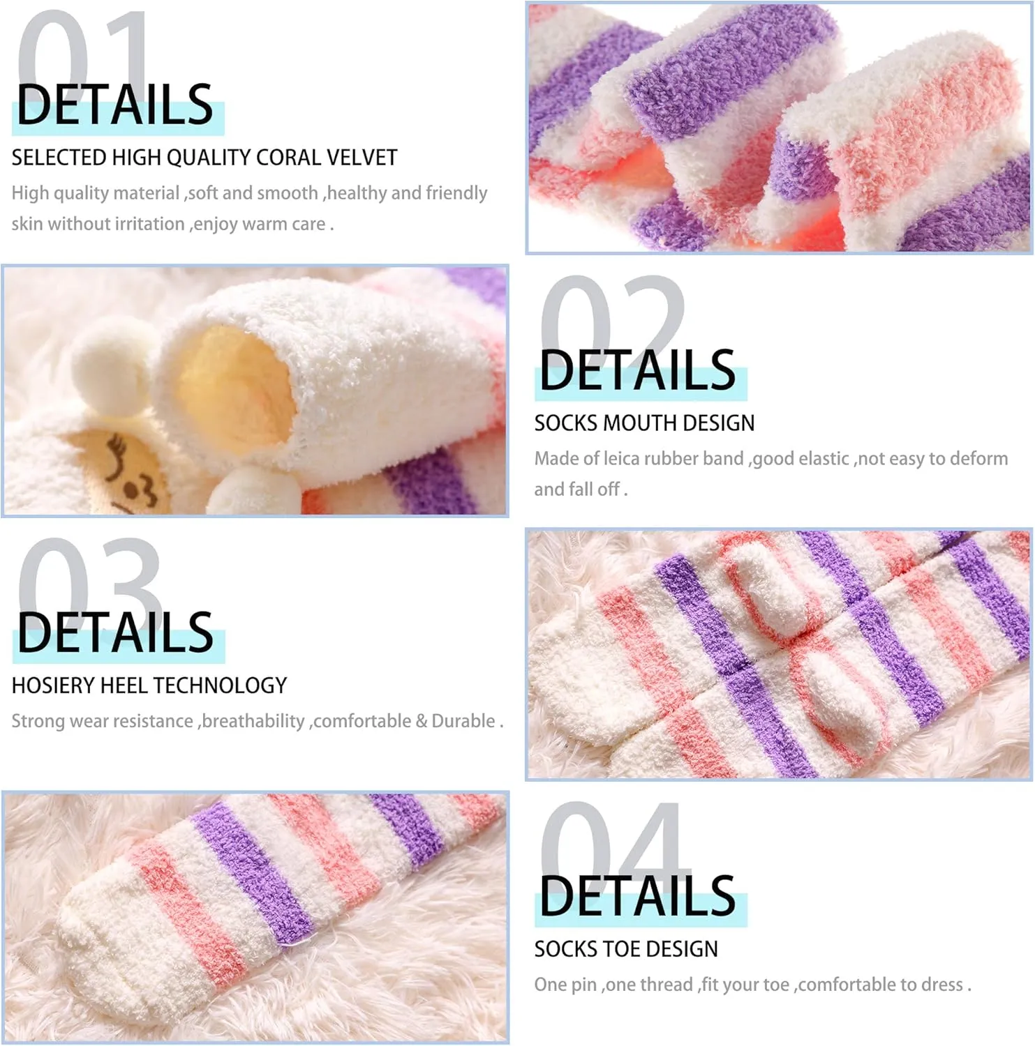 DoSmart Womens Over Knee High Fuzzy Socks Soft Warm Thigh High Striped Stockings Cozy Slipper Fleece Winter Long Socks