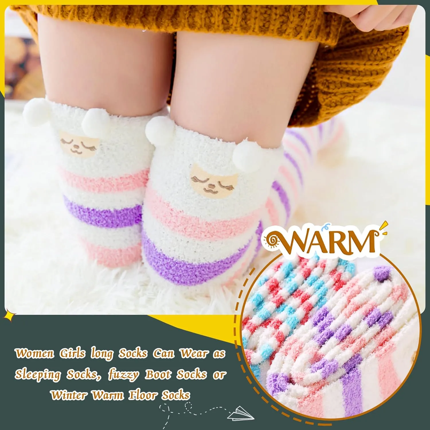 DoSmart Womens Over Knee High Fuzzy Socks Soft Warm Thigh High Striped Stockings Cozy Slipper Fleece Winter Long Socks