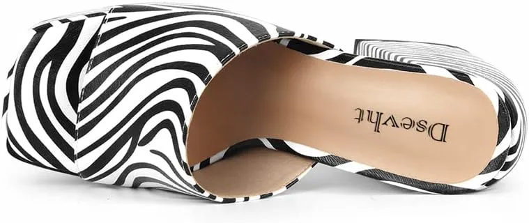 Dsevht Chunky Platform Sandals for Women,Slip On Square Toe Platform Mules with High Heel