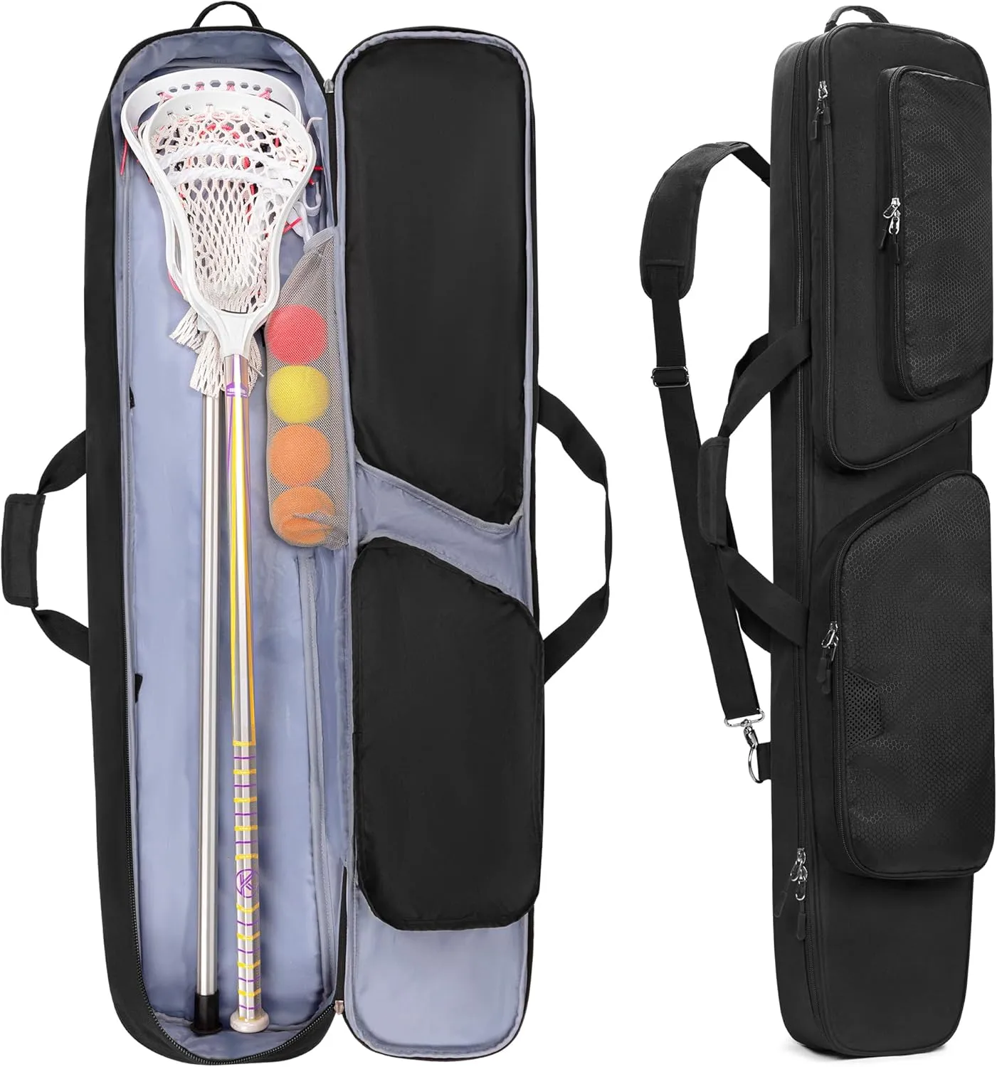 DSLEAF Lacrosse Stick Bag Holds Up to 2 Sticks, Padded Lacrosse Equipment Bag with Separate Shoe Pocket, Lax Stick Bag for Men and Women