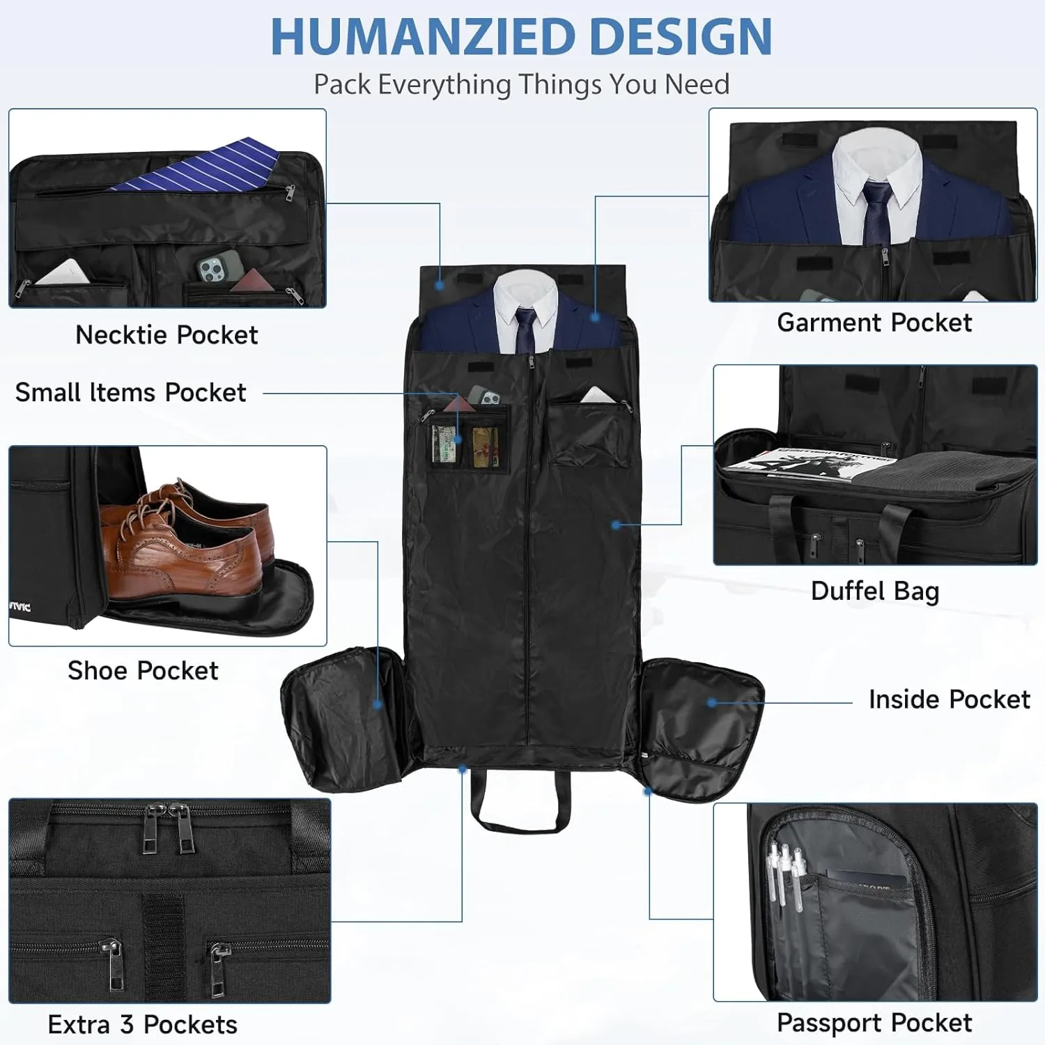 Duffle Garment Bag For Travel Convertible Garment Bag With Shoe Compartment, Detechable Shoulder Strap Carry On Duffel Bag For Men Women