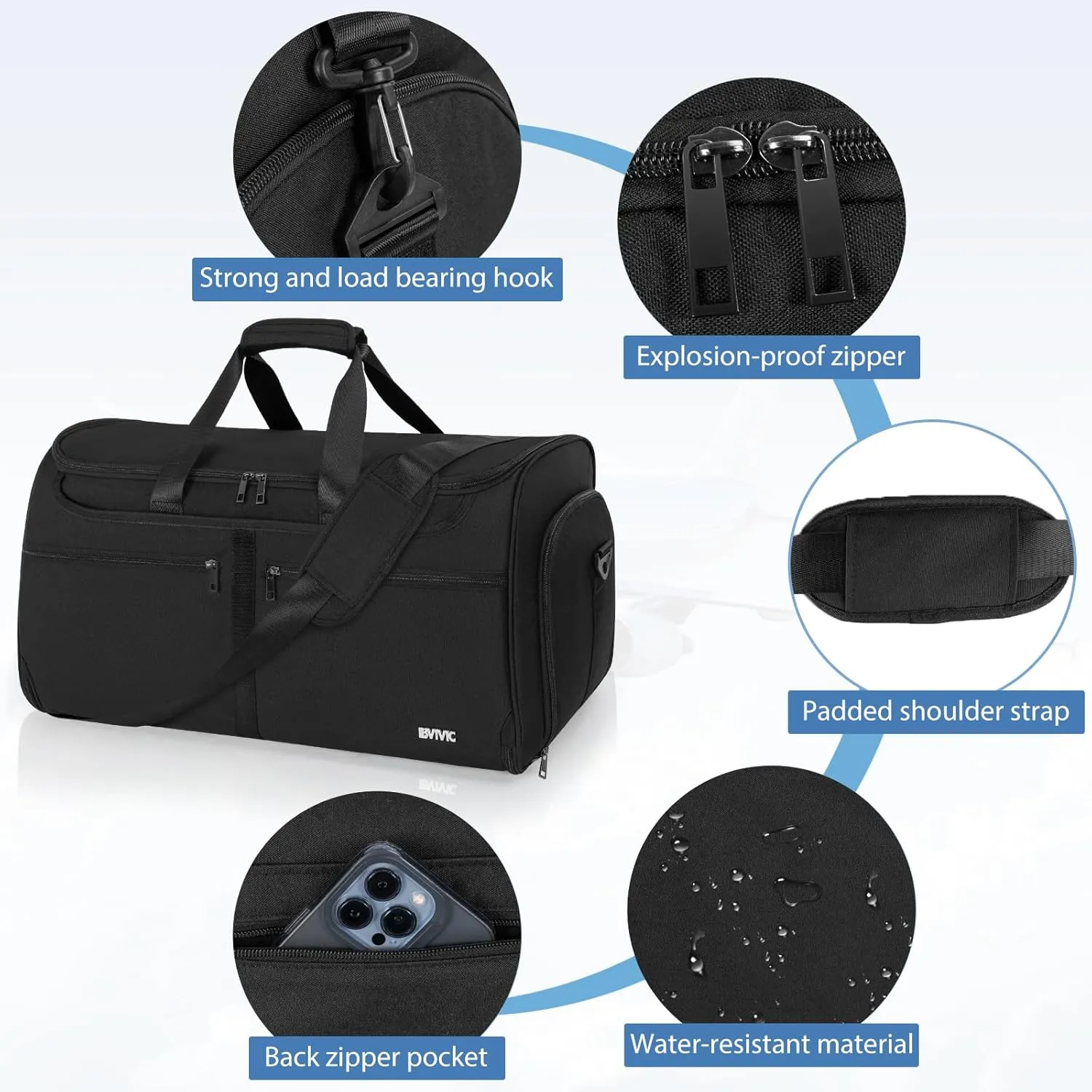 Duffle Garment Bag For Travel Convertible Garment Bag With Shoe Compartment, Detechable Shoulder Strap Carry On Duffel Bag For Men Women