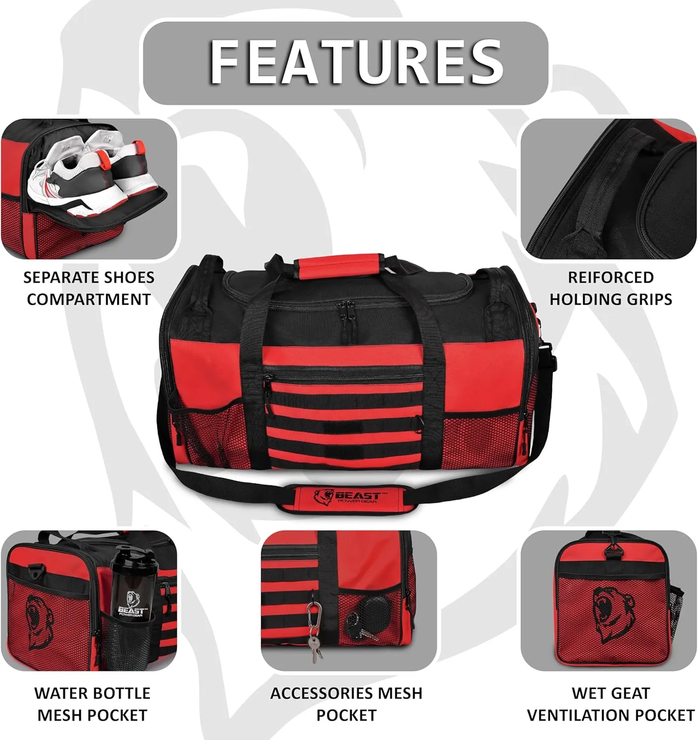 Duffle Gym Bag for Men & Women – Large Duffel Athletic Gym Boxing Bag with Shoes Compartment, Wet Pocket – Fitness,Workout,MMA,BJJ,Jiu Jitsu Gym Bag
