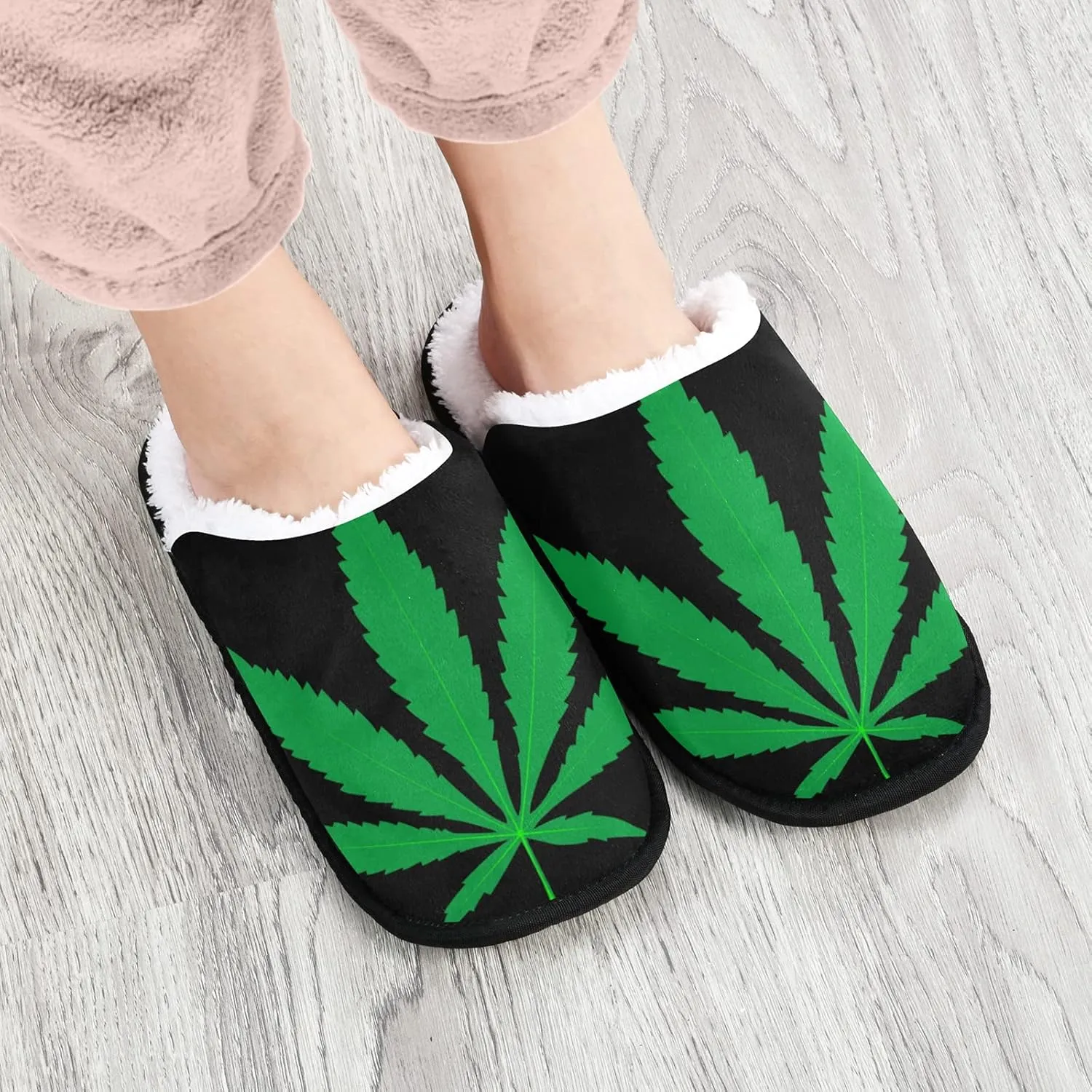 Dussdil Marijuana Leaf House Slippers Gren Leaves Home Spa Slippers Memory Foam Closed Toe Slipper Non Slip for Hotel Bedroom Travel Shoes Women Men M