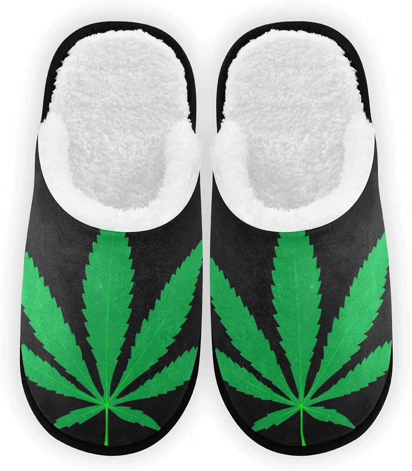 Dussdil Marijuana Leaf House Slippers Gren Leaves Home Spa Slippers Memory Foam Closed Toe Slipper Non Slip for Hotel Bedroom Travel Shoes Women Men M