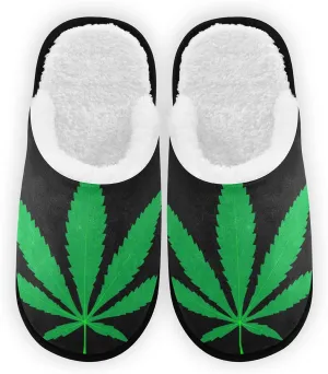 Dussdil Marijuana Leaf House Slippers Gren Leaves Home Spa Slippers Memory Foam Closed Toe Slipper Non Slip for Hotel Bedroom Travel Shoes Women Men M