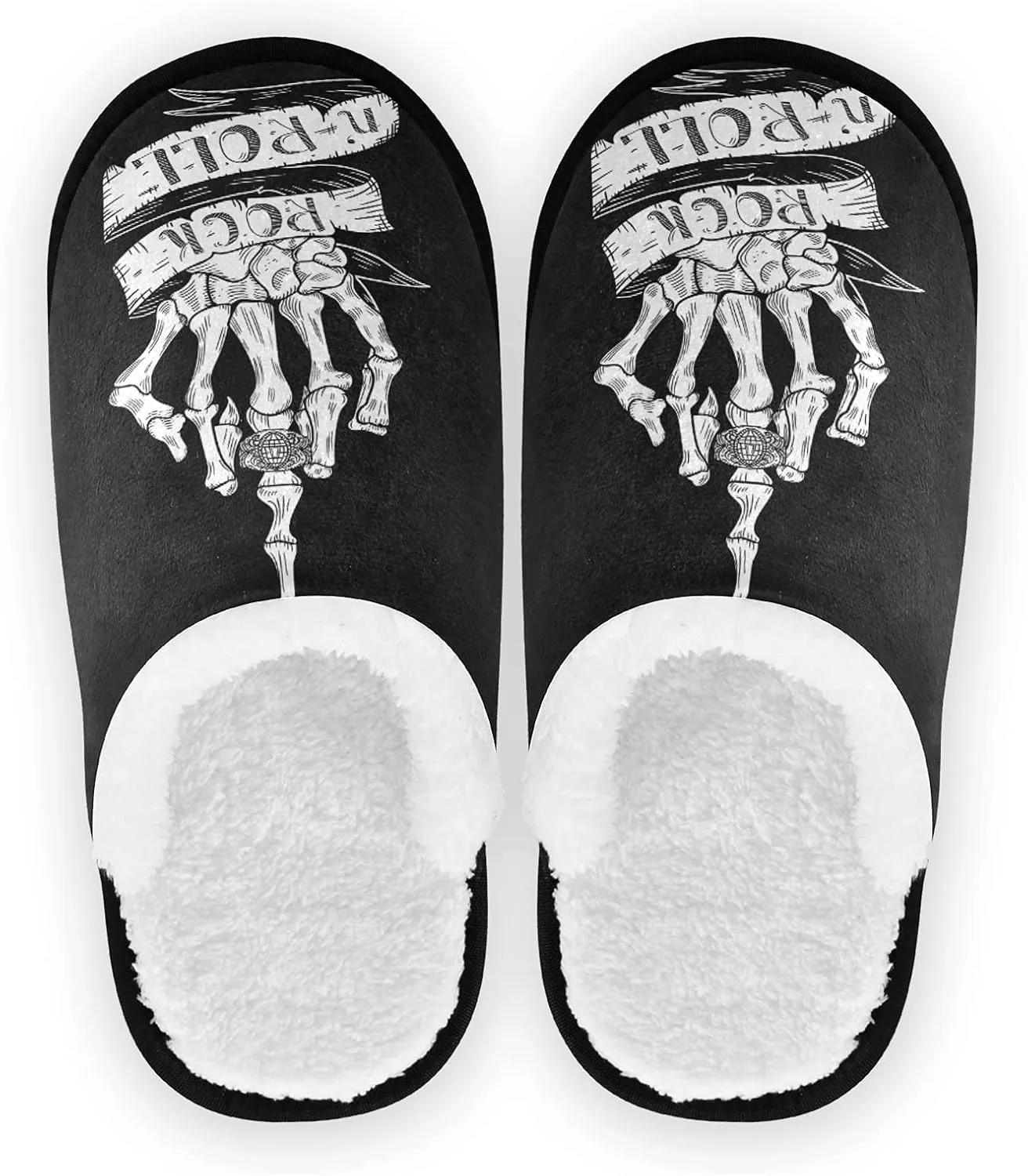 Dussdil Skull Rock Roll Ring House Slippers Halloween Skeleton Hand Home Spa Slippers Memory Foam Closed Toe Slipper Non Slip for Hotel Bedroom Travel Shoes Women Men M