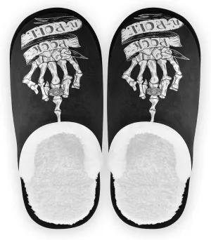 Dussdil Skull Rock Roll Ring House Slippers Halloween Skeleton Hand Home Spa Slippers Memory Foam Closed Toe Slipper Non Slip for Hotel Bedroom Travel Shoes Women Men M
