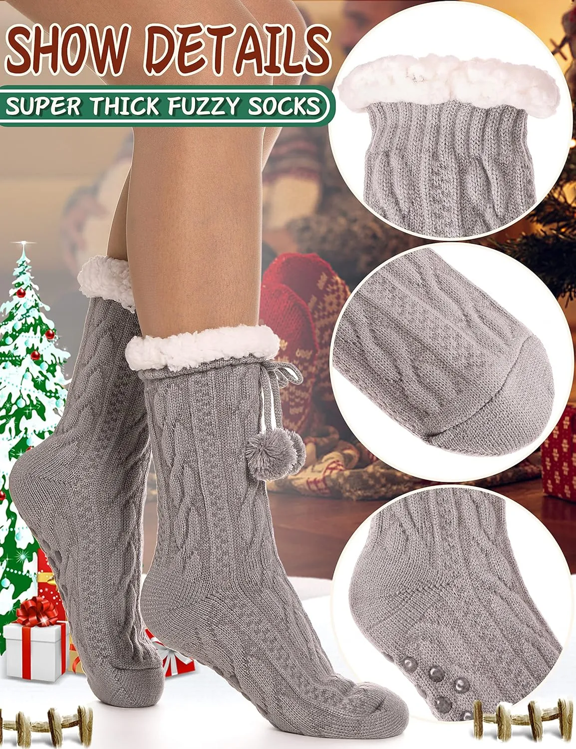 EBMORE Slipper Fuzzy Socks for Women Fluffy Cozy Cabin Winter Warm Soft Fleece Comfy Thick Socks with Grips