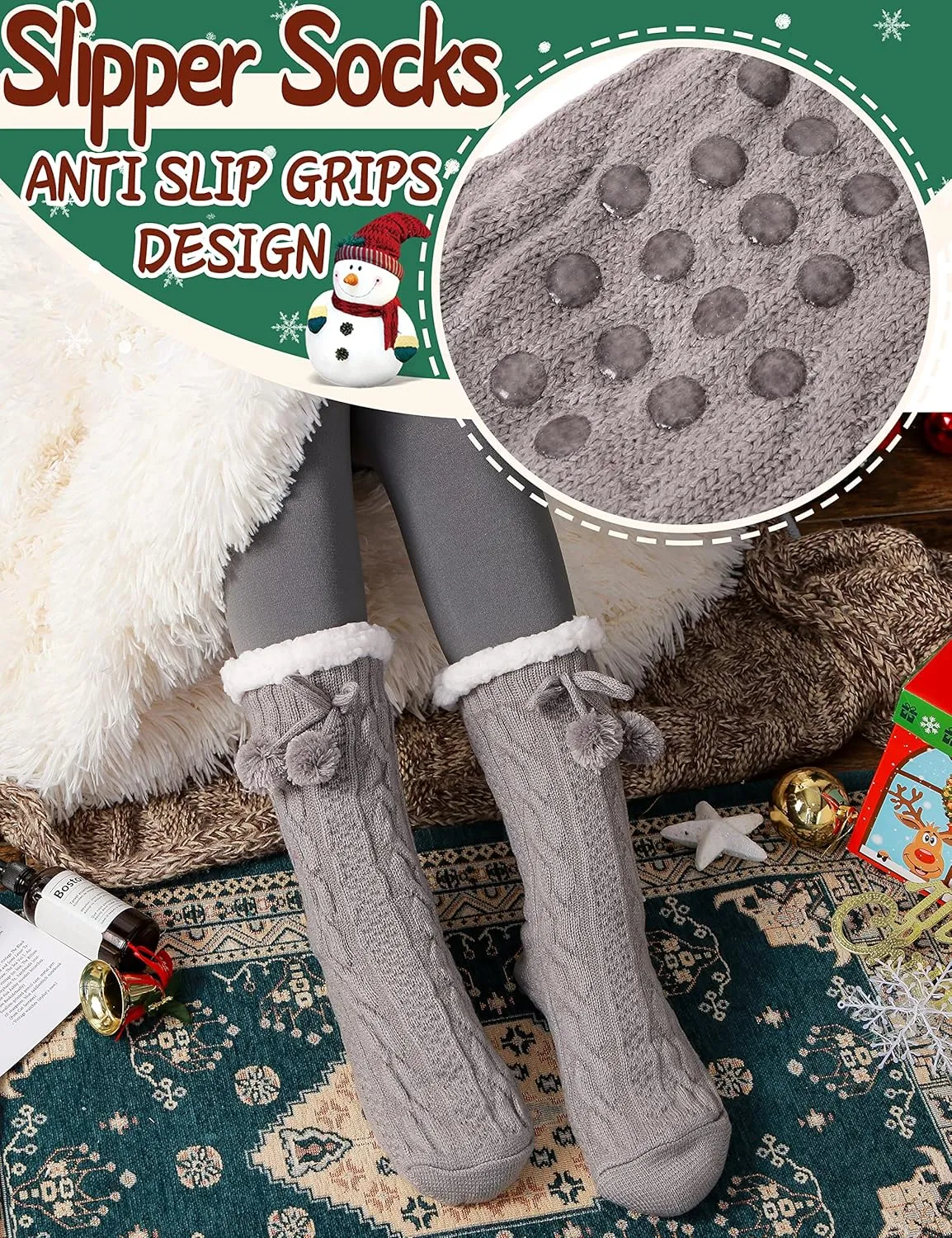 EBMORE Slipper Fuzzy Socks for Women Fluffy Cozy Cabin Winter Warm Soft Fleece Comfy Thick Socks with Grips