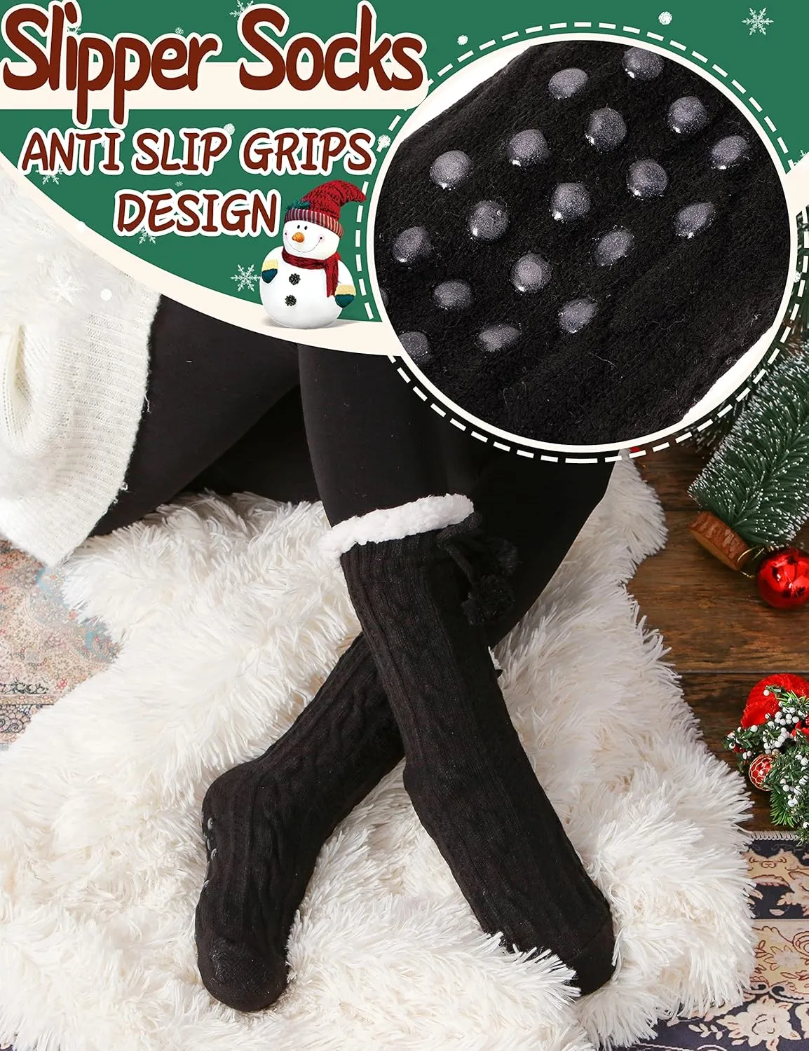 EBMORE Slipper Fuzzy Socks for Women Fluffy Cozy Cabin Winter Warm Soft Fleece Comfy Thick Socks with Grips
