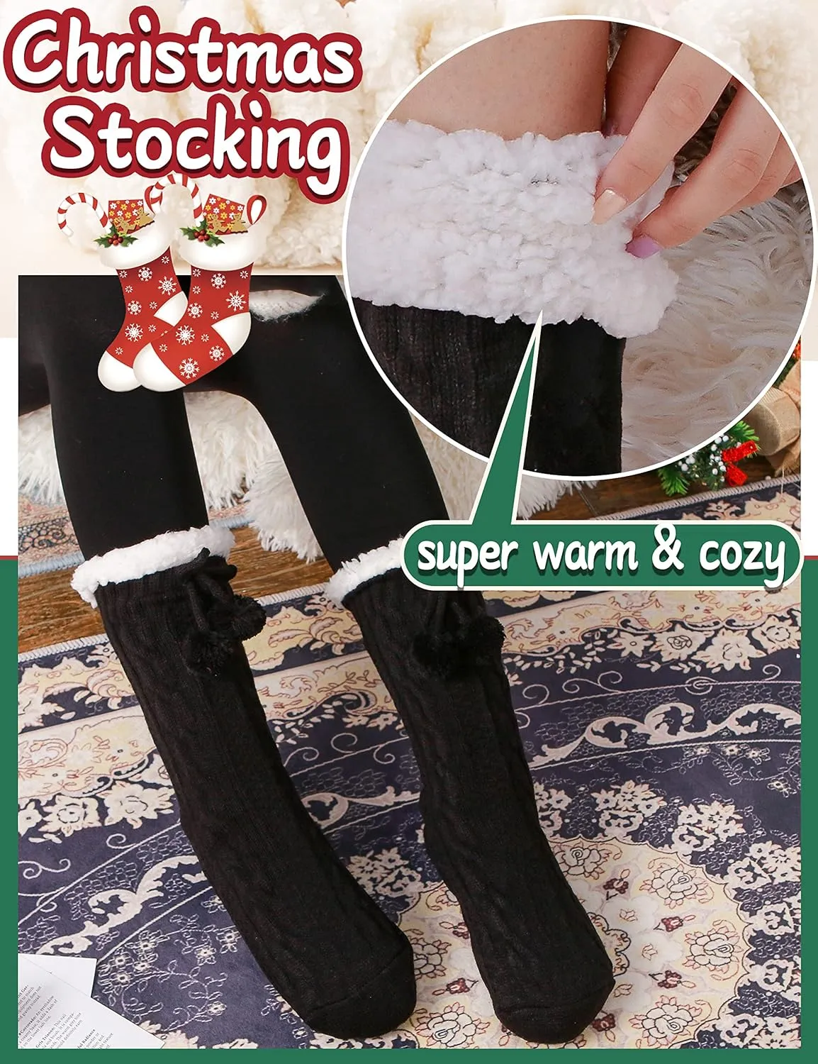EBMORE Slipper Fuzzy Socks for Women Fluffy Cozy Cabin Winter Warm Soft Fleece Comfy Thick Socks with Grips