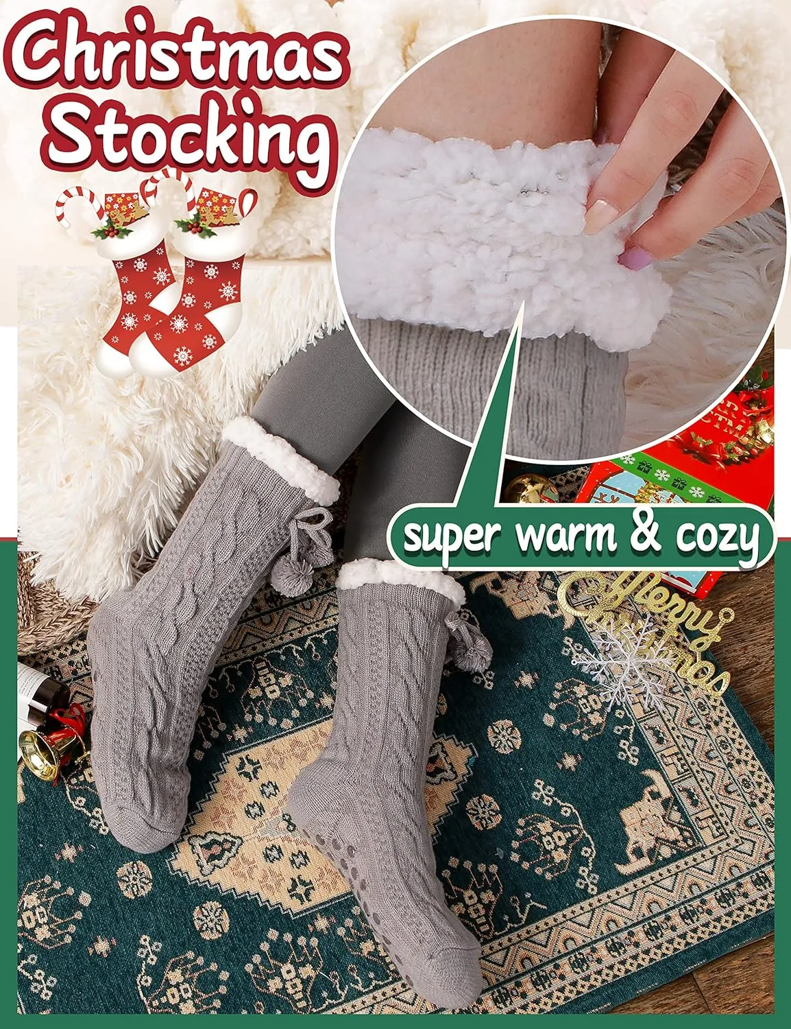 EBMORE Slipper Fuzzy Socks for Women Fluffy Cozy Cabin Winter Warm Soft Fleece Comfy Thick Socks with Grips