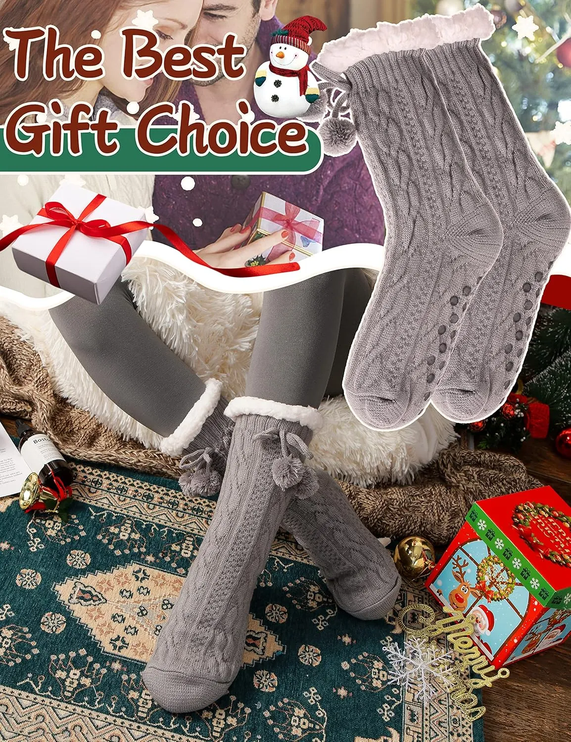 EBMORE Slipper Fuzzy Socks for Women Fluffy Cozy Cabin Winter Warm Soft Fleece Comfy Thick Socks with Grips