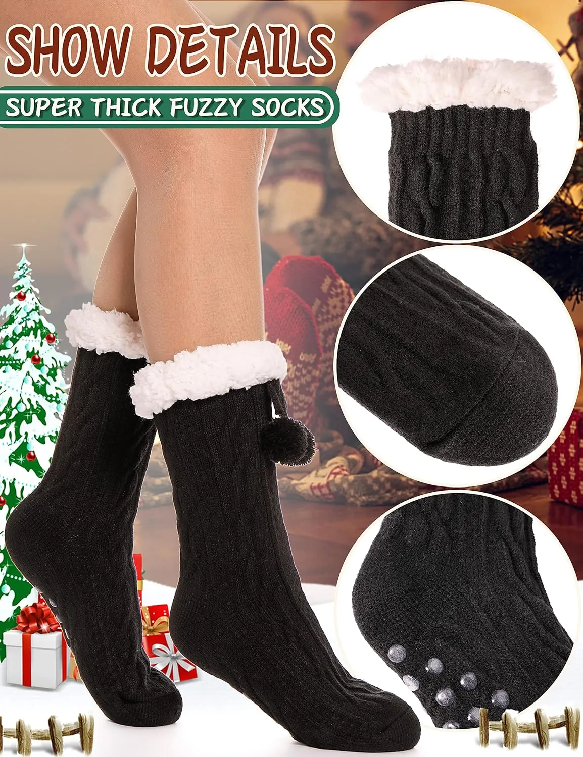 EBMORE Slipper Fuzzy Socks for Women Fluffy Cozy Cabin Winter Warm Soft Fleece Comfy Thick Socks with Grips