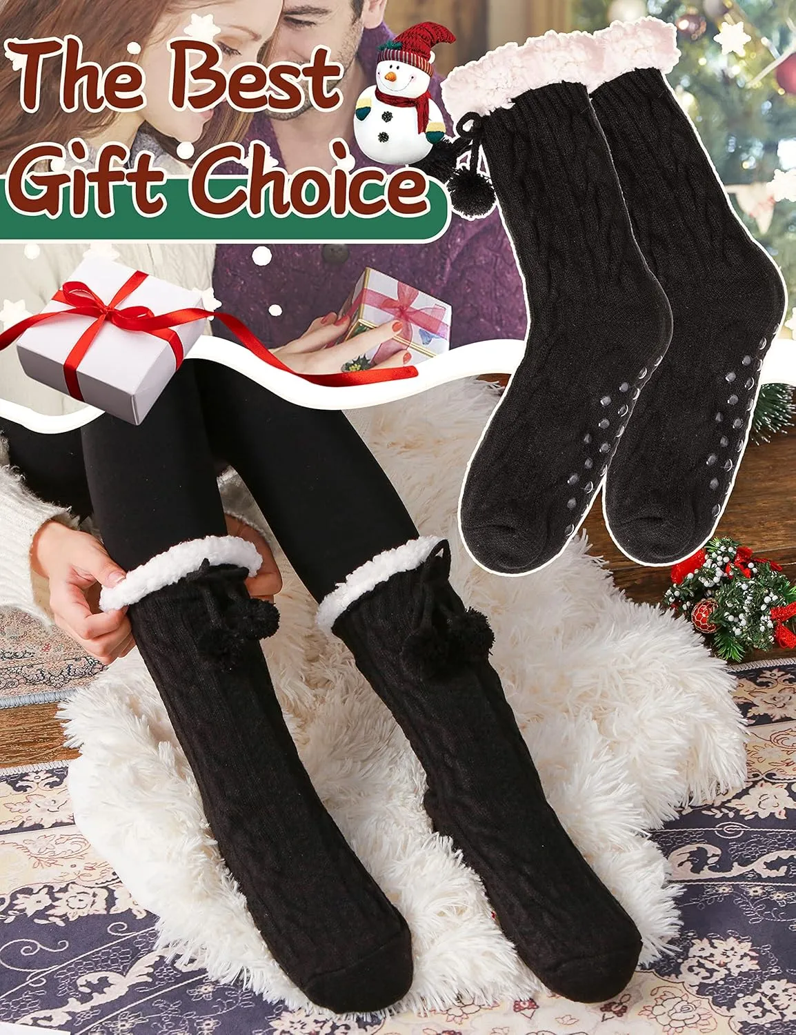 EBMORE Slipper Fuzzy Socks for Women Fluffy Cozy Cabin Winter Warm Soft Fleece Comfy Thick Socks with Grips