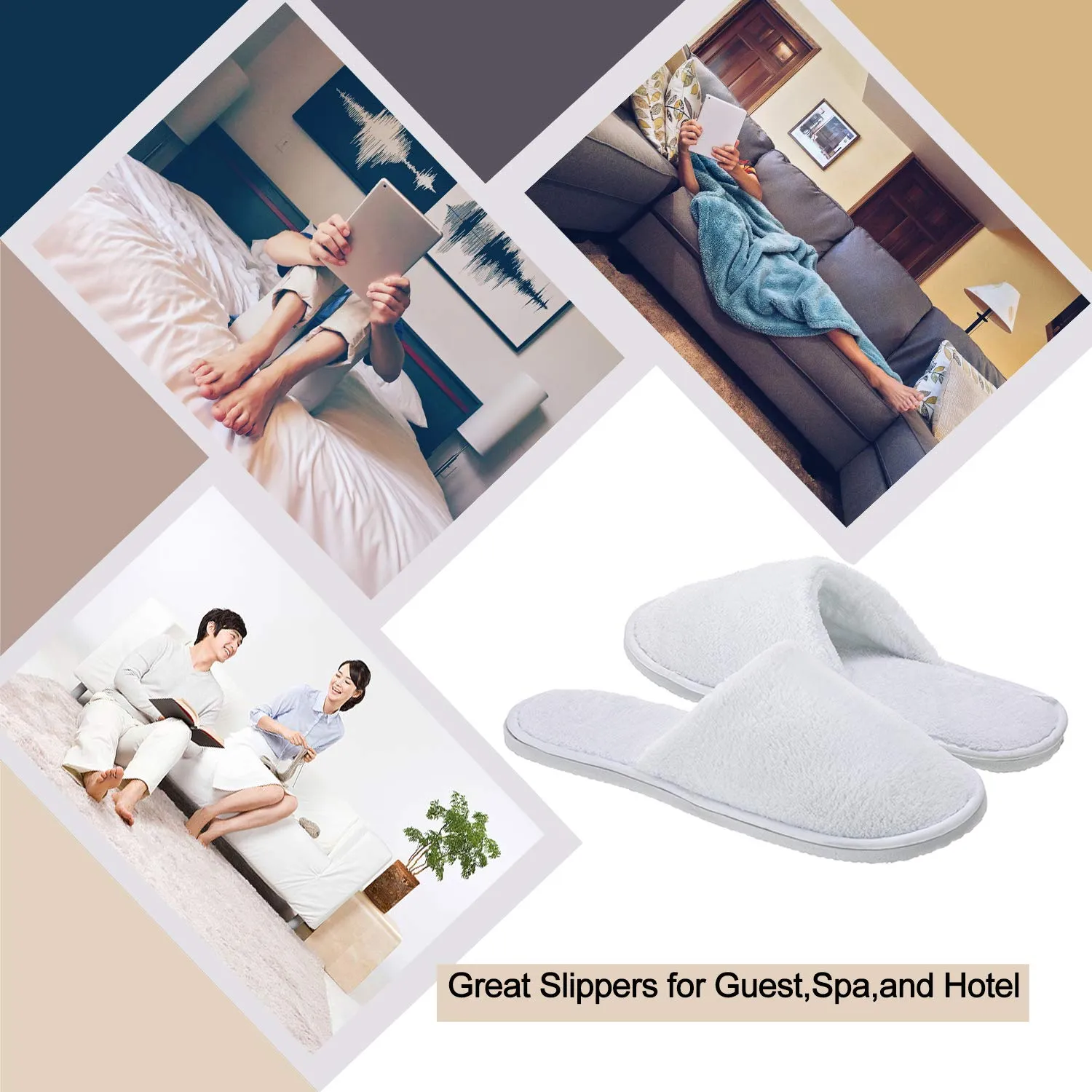 echoapple 5 Pairs of Deluxe Closed Toe White Slippers for Spa, Party Guest, Hotel and Travel (Medium, White-5 Pairs)