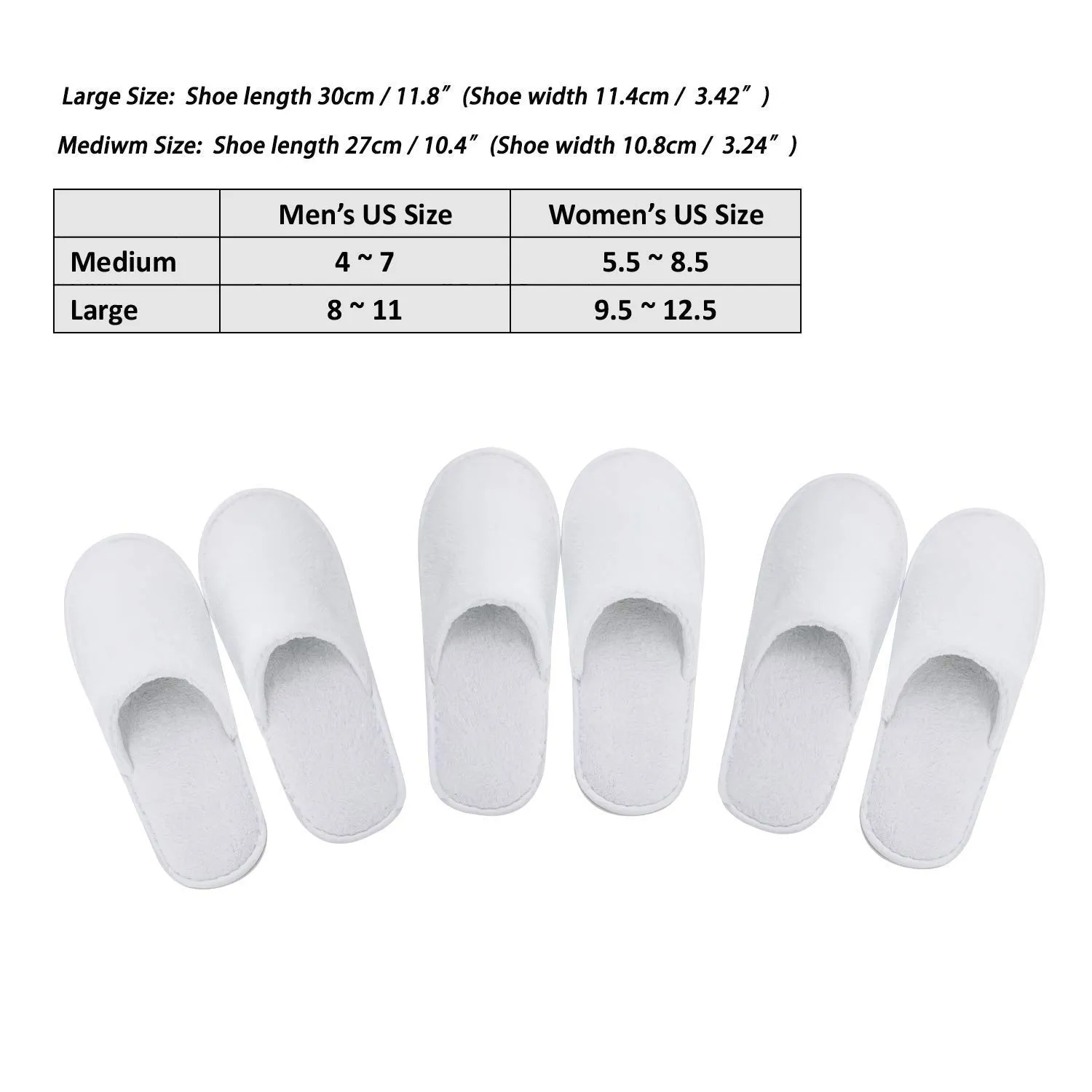 echoapple 5 Pairs of Deluxe Closed Toe White Slippers for Spa, Party Guest, Hotel and Travel (Medium, White-5 Pairs)