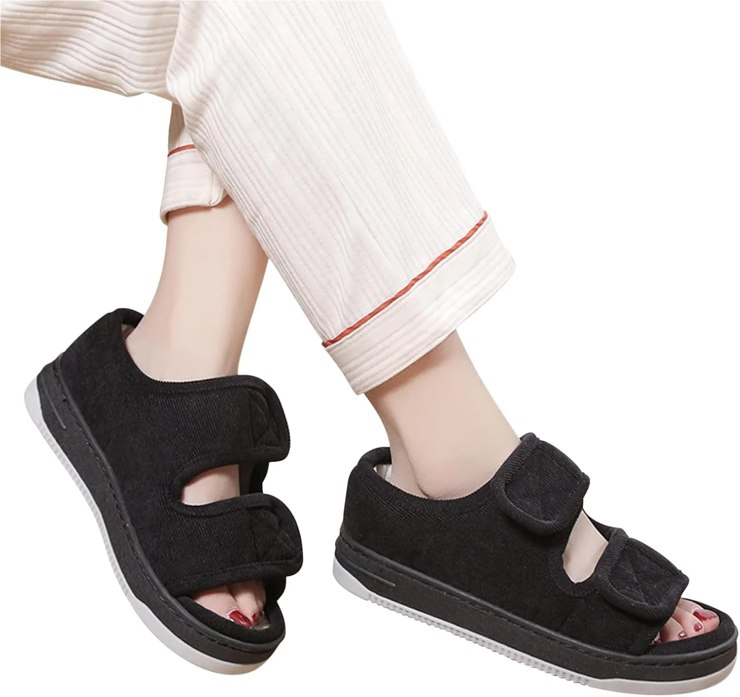 Elderly Diabetic Sandals for Men Women Wide Fit Slippers Non Slip Open Toe Diabetic Edema Swollen Feet Slippers Post-op Surgical Shoes Indoor Breathable Arthritis Footwear
