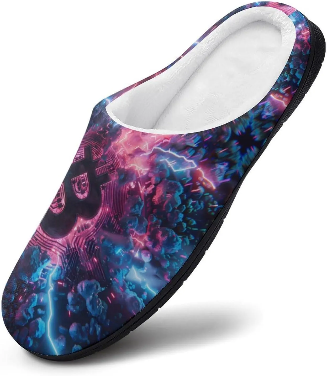 Electric Bitcoin Men's Cotton Slippers Soft House Shoes Anti-Skid Bedroom Slipper for Home Outdoor