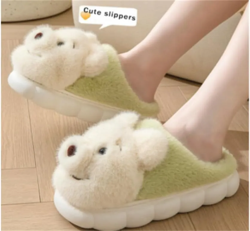 ELONEL Women's Cute Animal Bear Slippers Soft and Comfortable Men's Plush Home Slippers Warm Winter Indoor Slippers